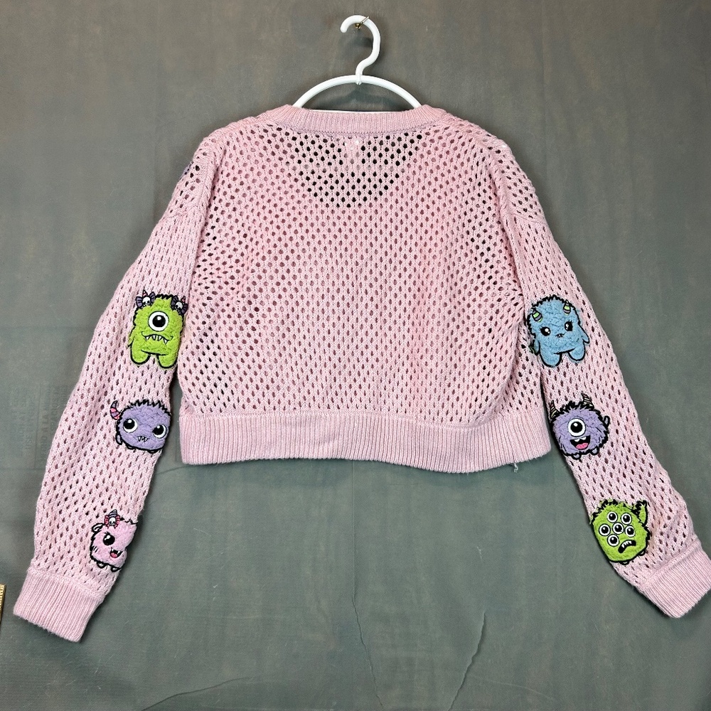 Hot topic Sweet Society Embroidered Fuzzy Monster Girl's Cardigan Set Size Large - Picture 12 of 14